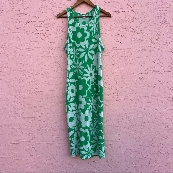 Daily Practice by Anthropologie Terry Cloth Dress Green White Size Large - Picture 7 of 7